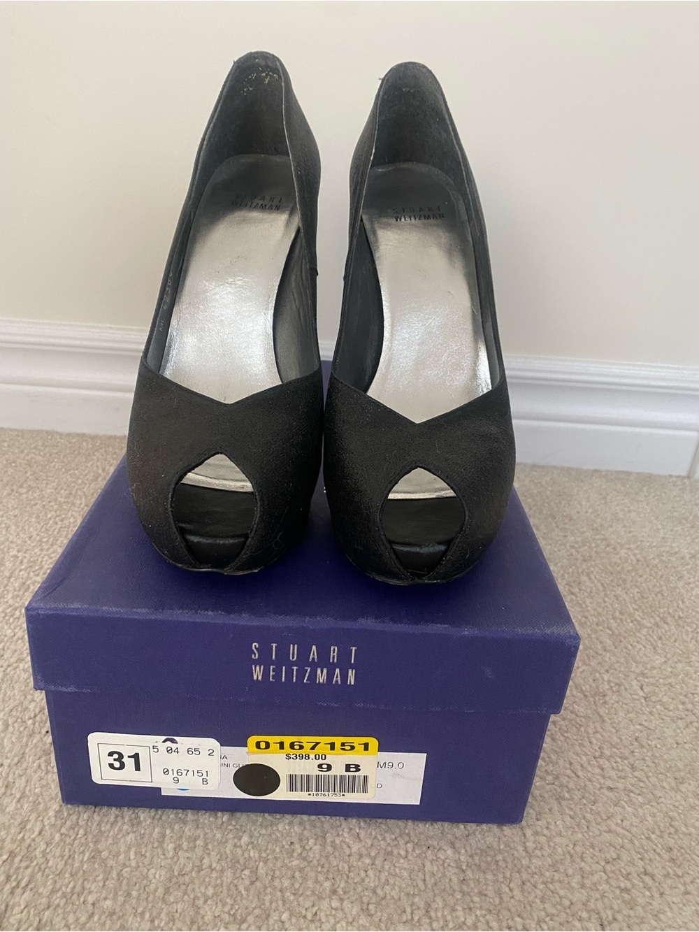 Stuart Weitzman Black Peep-Toe Platform Heels